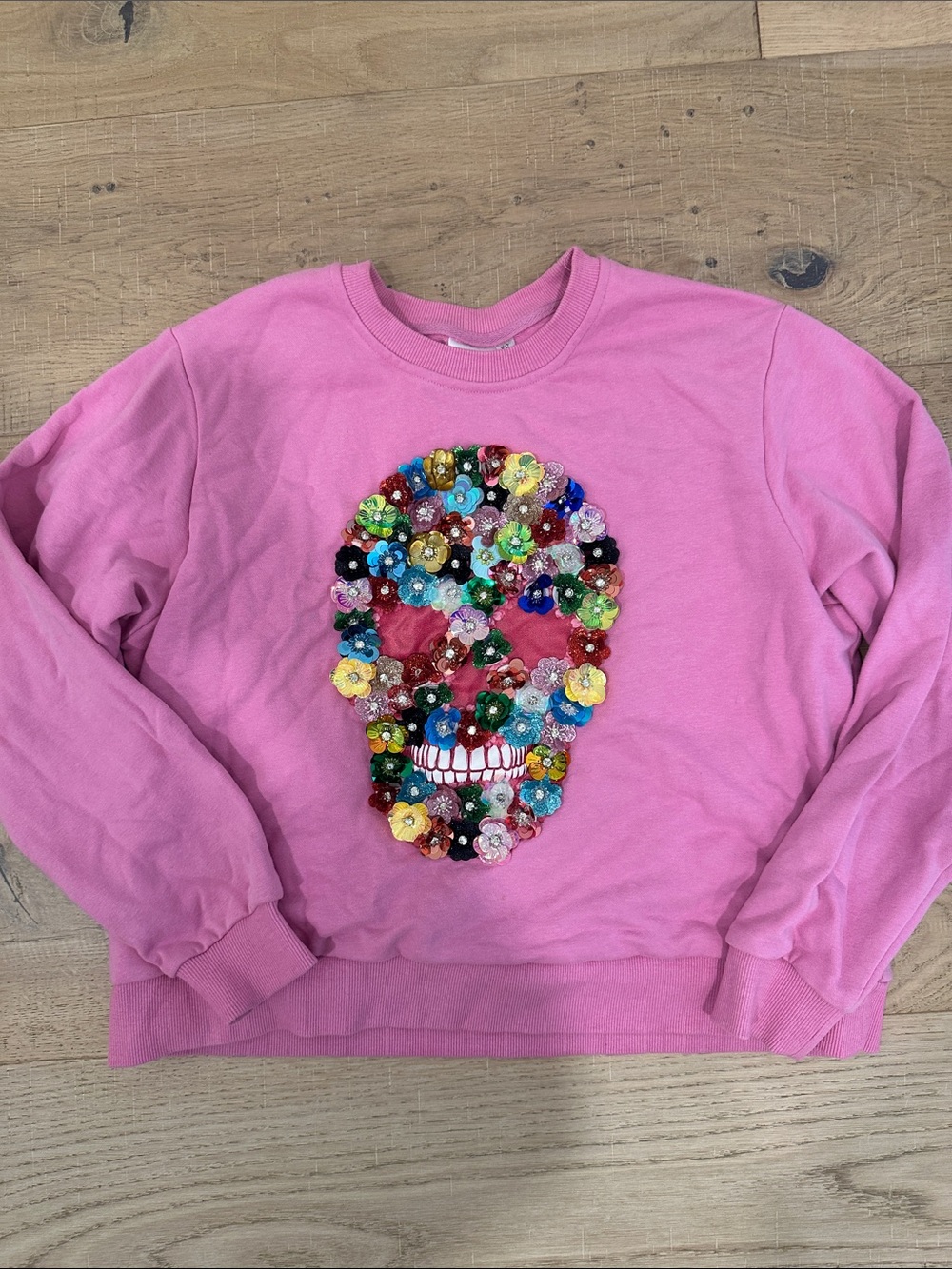 QUEEN OF SPARKLES Pink Skull Sweatshirt Halloween